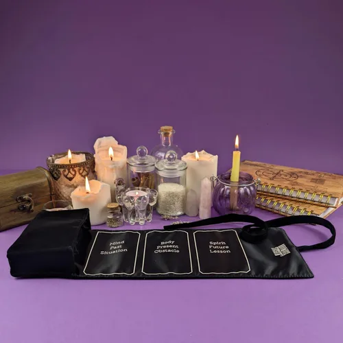 Vista 8 de Witchy Cauldron Tarot Wrap & Bag — Tarot Tarot Tarot, paño de lectura de satén con 3 cartas, soporte de tarot para mazos estándar, regalo para Negro