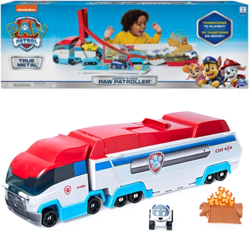 PAW Patrol, Launch'N Haul PAW Patroller, juego de pista transformable 2 en 1 para vehículos de metal fundido a presión True Metal, juguetes para