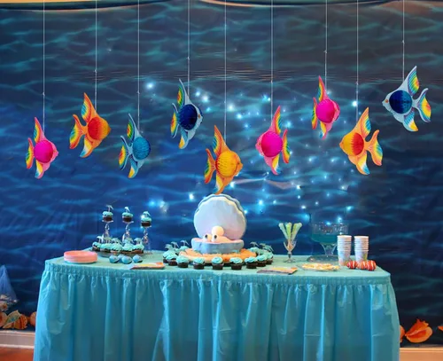 Vista 8 de 90shine 12 piezas de suministros de decoración de fiesta de peces tropicales, bajo el mar/sirena/Luau/hawaiano/centro de mesa de cumpleaños