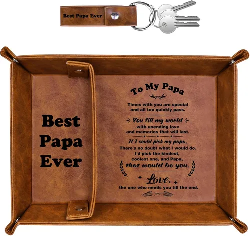 Bandeja y llavero de piel sintética con texto en inglés "Best Papa Ever", regalos únicos para papá y abuelo, regalos de cumpleaños para papá de hija