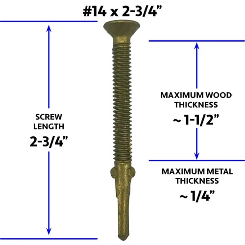 Vista 2 de Tornillo Tek Torx/Star/Star Head Autoperforante de madera a metal #14x2-3/4 (100 Pca), tornillos Tek para plataformas planas, remolques o fijación