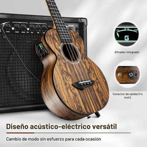 Vista 7 de Caramel Ukulele Eléctrico Tenor CT204 de Madera de Acacia Totalmente Maciza de 26 Pulgadas, Kit Profesional de Ukulele para Principiantes, Paquete