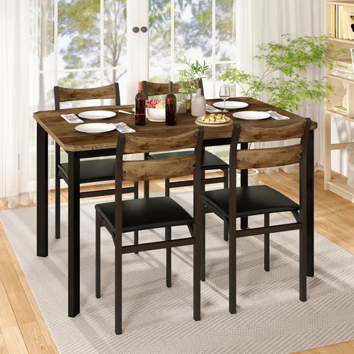 Vista 2 de Recaceik Juego de mesa de comedor para 4, mesa de cocina de madera con marco de metal y tablero de MDF, juego de mesa de cocina de 5 piezas
