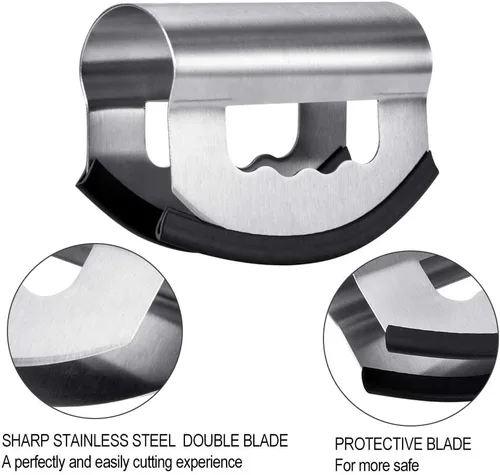 Vista 3 de Cuchillo picador de ensalada con cubierta protectora, cortador de ensalada de acero inoxidable, cuchillo de corte de doble hoja, picador de ensalada