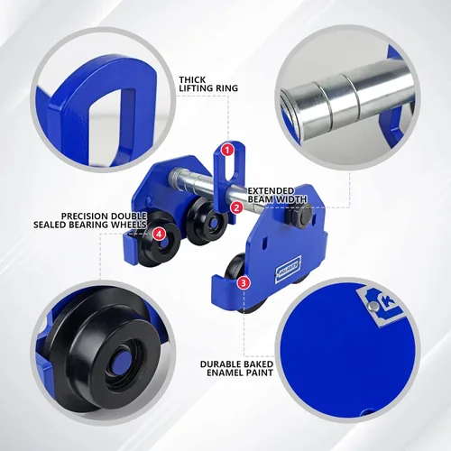 Vista 4 de Carrito de haz de 0.5 toneladas / 1100 libras 2.5 – 6 pulgadas de ancho de brida ajustable, carretilla de empuje manual resistente con rodillos