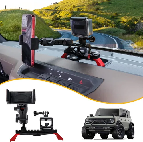 BESTAOO Soporte de teléfono y soporte para cámara para Ford Bronco 2021 2022 2023 2024 2025 2 puertas y 4 puertas, compatible con GoPro y teléfono