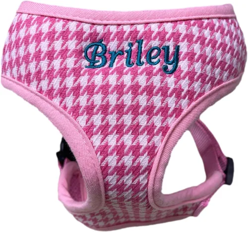 Vista 11 de Arnés personalizado para perro con nombre bordado de mascota, arnés para perro de pata de gallo, chaleco acolchado suave ajustable para perros Negro
