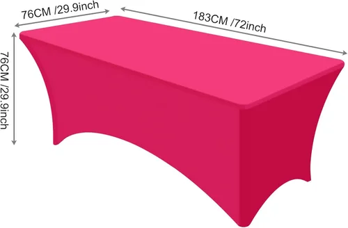 Vista 2 de PLULON Paquete de 2 manteles rectangulares de elastano ajustable de 6 pies, color rosa intenso, lavable, protector de mesa para patio, picnic, boda