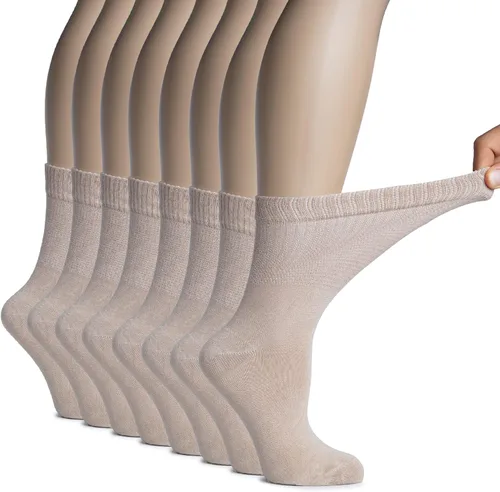 Vista 8 de Hugh Ugoli Women's Soft Bamboo Diabetic Crew Socks, Wide, Loose Fit, Thin Socks with Seamless Toe, Non-Binding Top, 8 Pairs