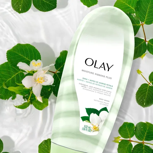 Vista 7 de Olay Moisture Ribbons Gel de baño con karité y notas de pétalos de jazmín, 18 onzas líquidas (paquete de 4)