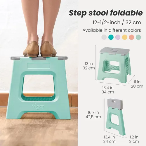 Vista 176 de Vigar Taburete compacto plegable, taburetes de 10-1/2 pulgadas para adultos de hasta 330 libras, taburete ligero, taburete plegable antideslizante