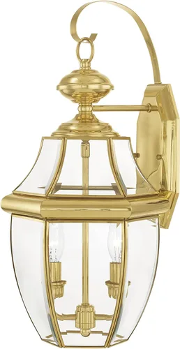 Vista 4 de Livex Lighting 2251-02 Monterey - Farol de pared de latón macizo con 2 luces para exteriores con acabado de latón pulido y vidrio biselado
