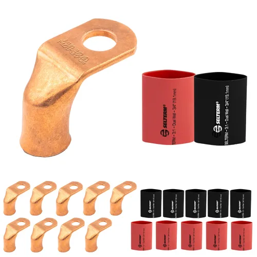 Vista 41 de SELTERM - 5 terminales de anillo resistentes para cable de batería, calibre 1/0 AWG, pernos de 1/2 pulgadas, terminales de calibre 0, ojales