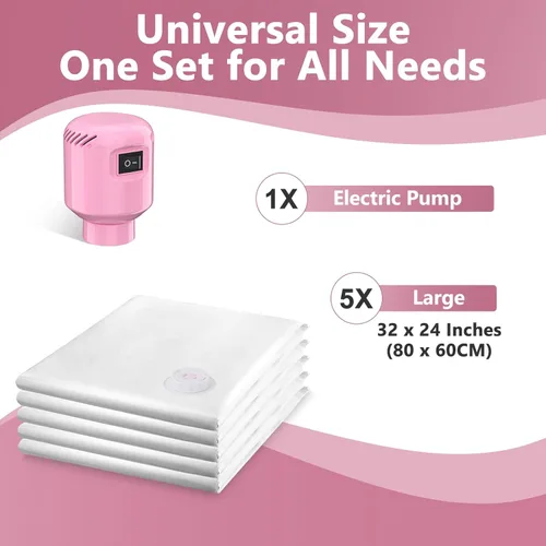 Vista 8 de Bolsas de sellado al vacío para ropa de viaje, paquete de 5 bolsas de almacenamiento al vacío para ahorro de espacio con bomba eléctrica, sellador