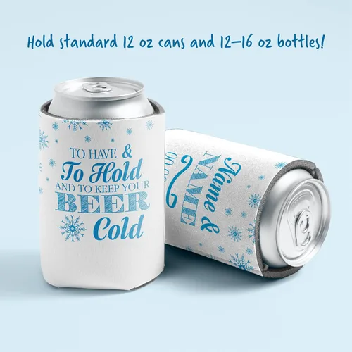 Vista 3 de VictoryStore Custom Winter Wedding Can Coolers – To Have and To Hold – Set of 25 Personalized Drink Sleeves for 12–16 oz Cans & Bottles – Wedding