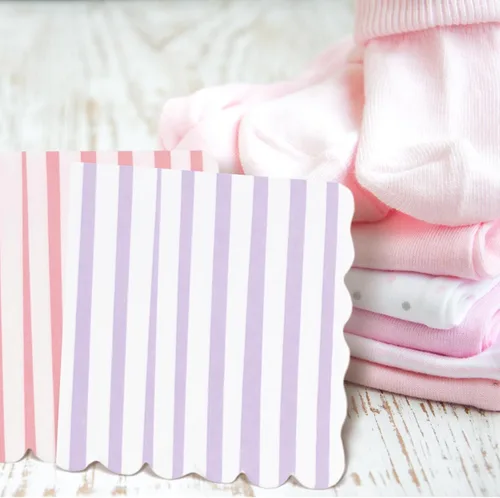 Vista 6 de Tenceur Paquete de 100 servilletas festoneadas en colores pastel con rayas mixtas de helado de 5 x 5 pulgadas, servilletas de papel desechables