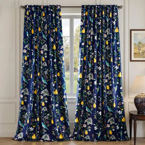 Vista 32 de MUSSEL Cortinas florales de terciopelo de 63 pulgadas de largo, cortinas botánicas de lujo para oscurecer la habitación, 2 paneles de colibrí