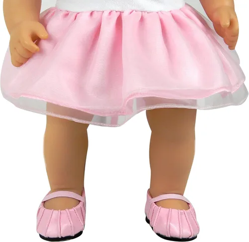 Vista 4 de Sophia's Zapatos de vestir plisados de piel sintética con correas elásticas para muñecas de bebé de 15 pulgadas, rosa claro