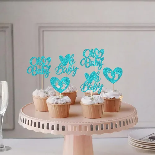 Vista 7 de Paquete de 24 adornos para cupcakes para el día de San Valentín con purpurina de corazón dulce para pies de bebé, decoración de cupcakes para el día