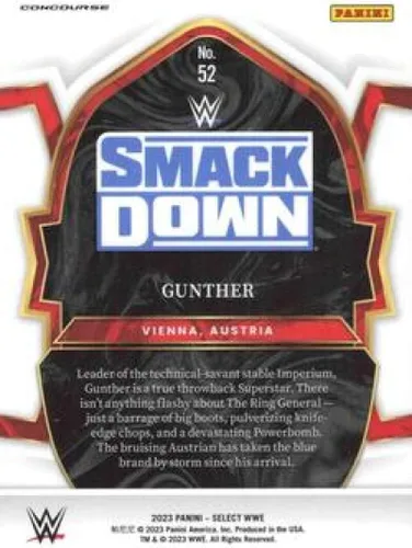 Vista 2 de 2023 Panini Select #52 Gunther SmackDown Concourse Official WWE Trading Card in Raw (NM or Better) Condition
