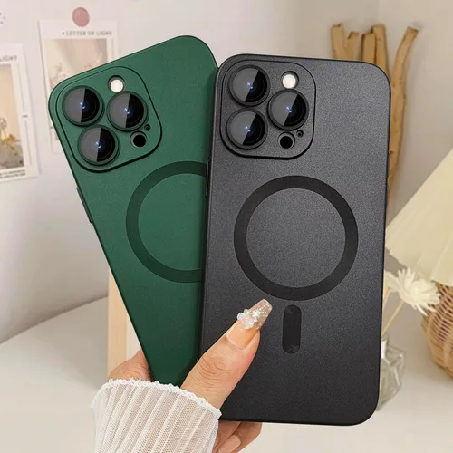 Vista 5 de Funda magnética ankofave para iPhone 14 Pro Max, funda para teléfono para mujeres, diseño mate de lujo suave con lustre metálico y protector