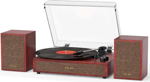 Vista 11 de Tocadiscos de vinilo con altavoces externos, tocadiscos estéreo vintage de 3 velocidades para discos de vinilo, entrada Bluetooth, parada automática