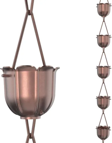 Vista 10 de Rain Chains Direct - Cadena de lluvia de cuencos en cascada - Flujo de lluvia intensa - para caídas de 8-10 pies - De alta resistencia - Tazas