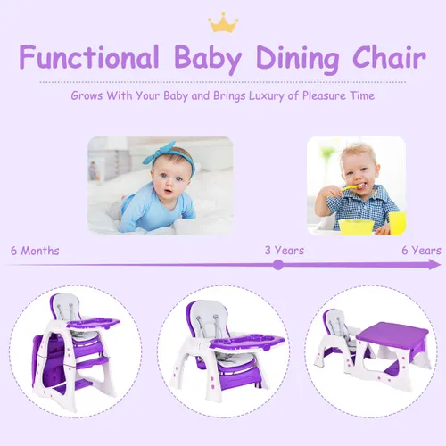 Vista 2 de Costzon Silla alta para bebé, juego de mesa y silla infantil 3 en 1, asiento elevador convertible con bandeja de alimentación ajustable de 3