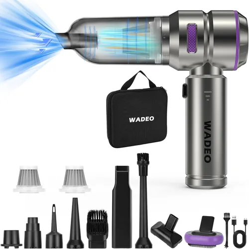 WADEO Aspiradora de mano inalámbrica, 4 en 1 21000 PA sin escobillas para automóvil y 210000 rpm, soplador de aire de batería de 7500 mAh,