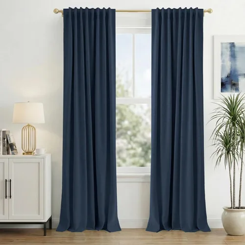Vista 29 de INOVADAY Cortinas 100% opacas de 63 pulgadas de largo, juego de 2 paneles de lino con pestaña trasera, bolsillo para barra, cortinas opacas
