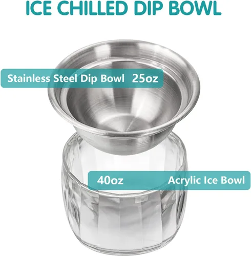 Vista 6 de INNOVATIVE LIFE Tazón de inmersión enfriado con hielo, paquete de 2 tazones de acero inoxidable de 25 onzas con base acrílica, ensaladera helada