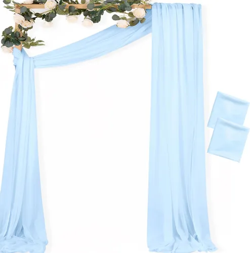 Vista 22 de MLMC 1 panel de tela para arco de boda azul bebé, 29 x 20 pies, cortinas de gasa extralargas transparentes de 6.6 yardas, paneles de cortinas