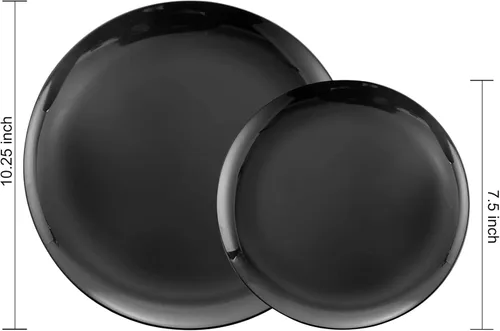 Vista 2 de PULOTE 100 piezas de platos de plástico negro desechables - Premium resistente 50 platos negros para cena, 50 platos para postre/ensalada - Ideal