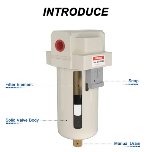 Vista 3 de AIRZOE 1/2" NPT Secador de Aire para Compresor - Separador de Agua del Compresor de Aire AF4000-04, Drenaje Manual, Elemento de Latón de 5 Micrones