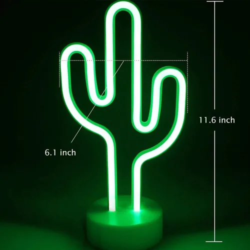 Vista 4 de LINJIA Letrero de neón, luz nocturna LED con base USB/batería, luces de neón de cactus con base, para decoración de dormitorio, sala de juegos, bar