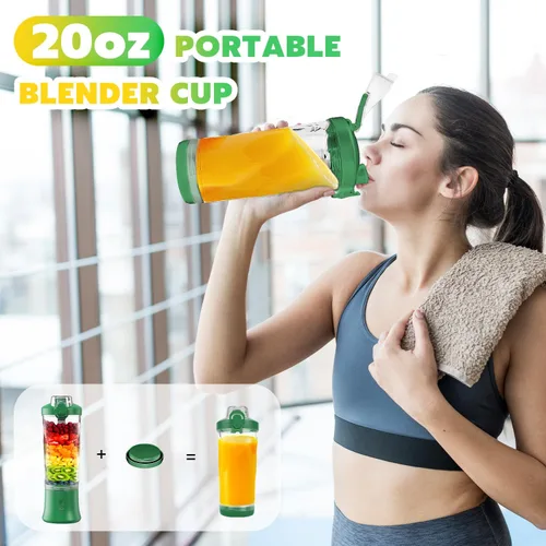 Vista 4 de Licuadora portátil exprimidor personal para batidos y licuados, botella mezcladora eléctrica de proteínas de 20 onzas con funda aislada, tapa