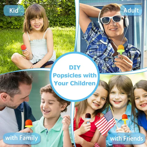 Vista 6 de Moldes de silicona para paletas de 14 cavidades, 2 moldes para paletas de hielo con palos de colores para morder huevos, moldes de helado