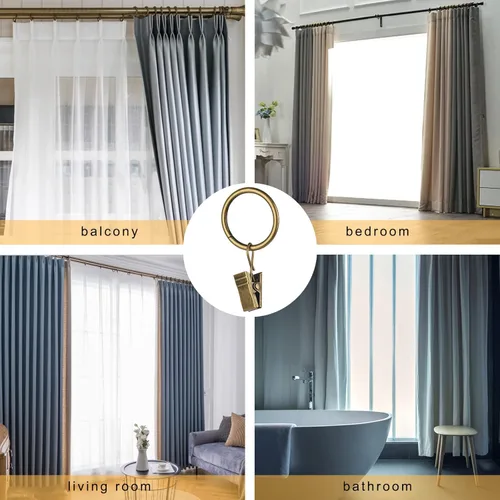 Vista 4 de 30 piezas ganchos con clips de cortina de latón antiguo para barra de cortina, este pequeño anillo de cortina de drapería con clips se adapta a