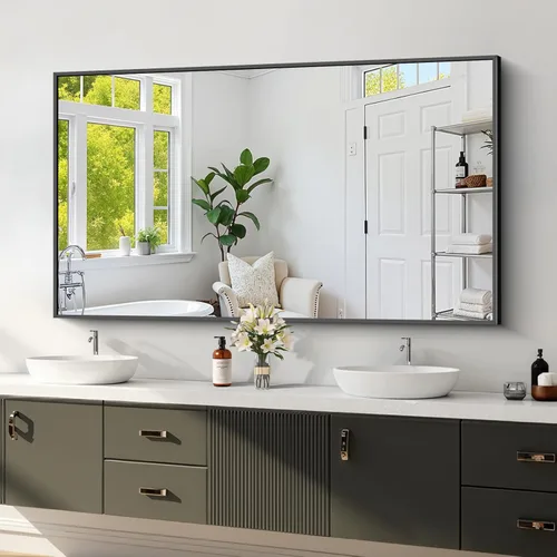 Vista 15 de Koonmi Espejo de baño con marco negro, vidrio templado inastillable de 30 x 20 pulgadas, HD, sin distorsión, montaje horizontal/vertical, marco