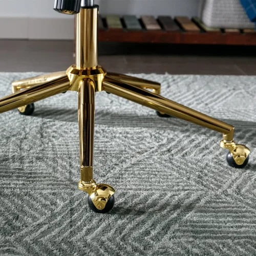 Vista 5 de Polibi Silla de oficina giratoria, silla tapizada de terciopelo sin brazos con base de metal dorado, silla de escritorio ajustable, botón