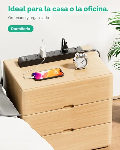 Vista 8 de Paquete de 2 regletas de protección contra sobretensiones con 6 tomas, 4 puertos USB, cables de extensión trenzados resistentes de 5 pies de largo