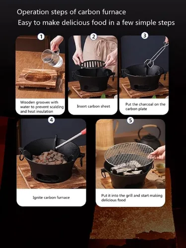 Vista 5 de Parrilla de carbón para barbacoa, parrilla de carbón de hierro fundido, parrilla hibachi, parrilla mini de carbón para camping, estufa portátil