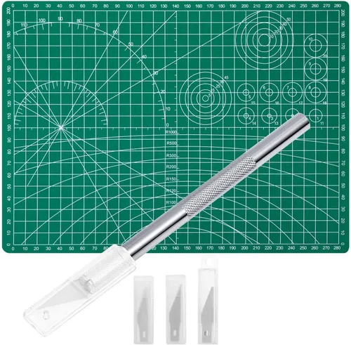 Vista 8 de Anezus Exacto - Cuchillo cortador de pasatiempos con alfombrilla de corte autocurable A4, juego de cuchillos de pasatiempos con 30 cuchillas Exacto