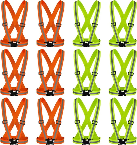 Vista 20 de Hercicy 20 chalecos reflectantes de alta visibilidad, correas ajustables para equipo de correr, reflector ligero para construcción (negro)