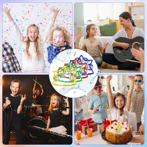 Vista 7 de 20 panderetas de percusión de plástico, pandereta de media luna, forma de estrella, pandereta de mano, instrumentos musicales de mano con cascabeles