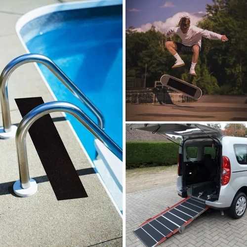 Vista 7 de Cinta antideslizante resistente, 4 pulgadas x 35 pies, cinta de agarre negra para escaleras al aire libre, impermeable, antideslizante, cinta