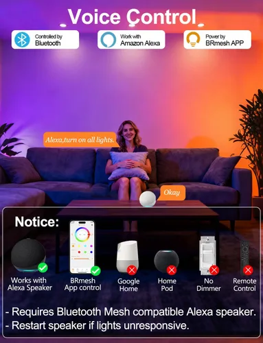 Vista 4 de ILC Downlights LED empotrados de 4 pulgadas compatibles con Alexa (requiere concentrador), 10 W, control por aplicación, cambio de color RGB