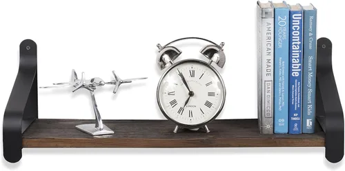 Vista 4 de Rustic State Rustico - Estantería flotante de pared de 24 pulgadas con soportes de hierro, estante industrial flotante de madera maciza recuperada