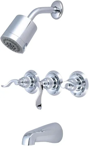 Vista 4 de Kingston Brass KB8237NFL NuWave - Grifo francés de triple mango para bañera y ducha en latón cepillado