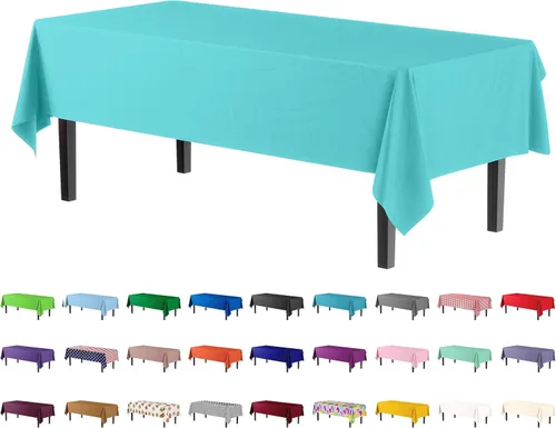 Vista 62 de Exquisito paquete de 4 manteles de plástico blanco desechables de 84 pulgadas de Party Solids - Mantel redondo desechable para fiestas - Manteles